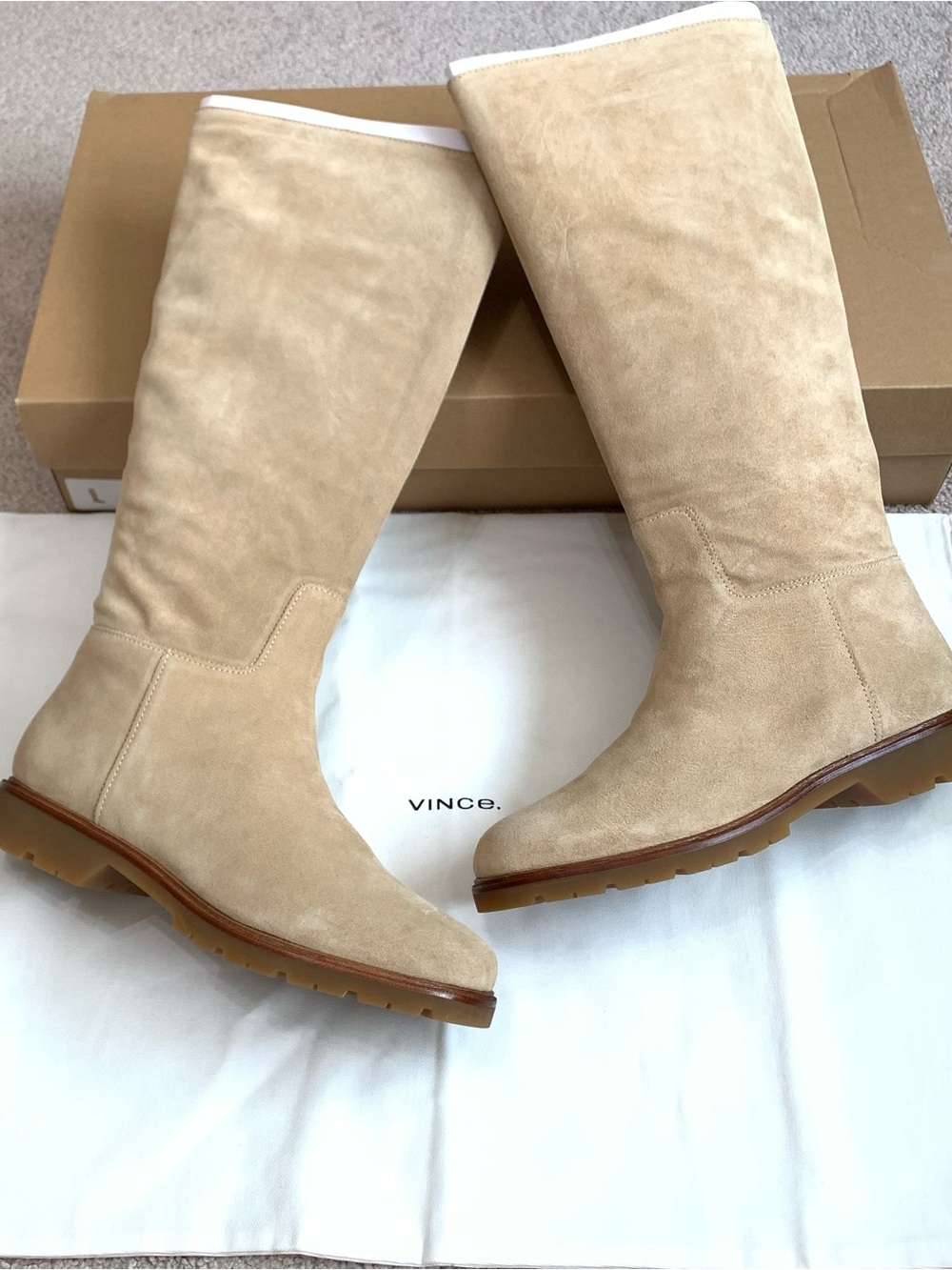 VINCE Sibelle Knee High Light Dune Suede Boots Women’s Size 10 $598